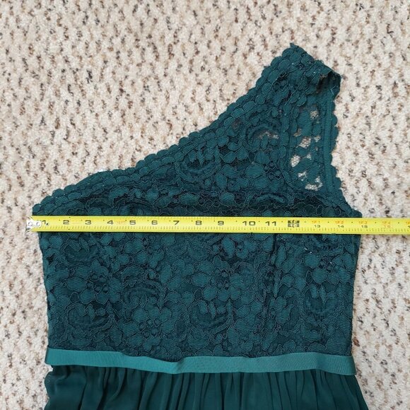 NEW Davids Bridal Formal Dress Forest Green Lace Chiffon 1 Shoulder Size 6 - Picture 2 of 15